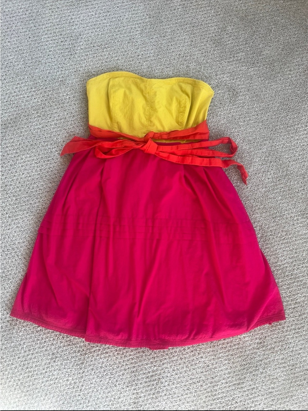 Maeve Strapless Colorblock Mini Dress in Yellow, Pink & Red
